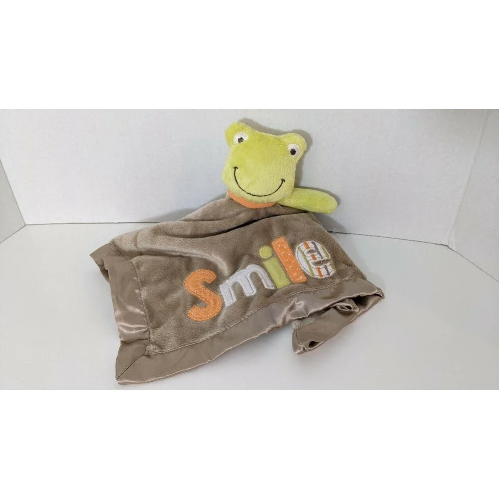 Carters Green Frog Brown Square SMILE Rattle Satin Trim Security Lovey 15X15